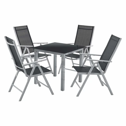 Milano kerti bútor 5 darabos, asztallal és 4 székkel, ezüstszürke