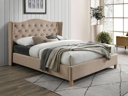 Kárpitozott ágy ASPEN VELVET 160 x 200 cm szín bézs/ tölgy