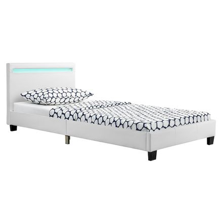 Kárpitozott ágy Verona 90 x 200 cm, LED világítással fehér színben