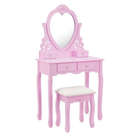 Rózsaszín "Julia" fésülködő asztal szív alakú tükörrel, taburettszékkel